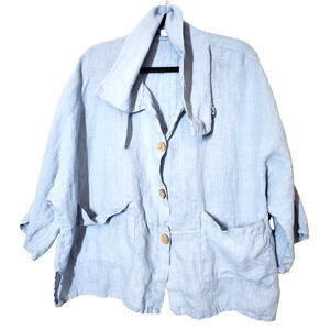 AnaBelle Womens Large‎ 100% Linen Jacket Lagenlook Blue Boxy Made In Italy